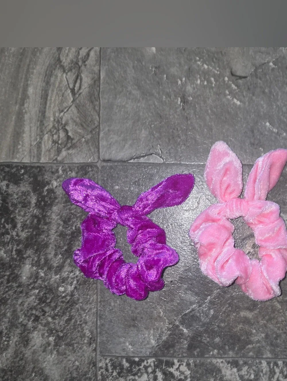 Bunny Ear Hair Scrunchies - Pink & Purple BNIB